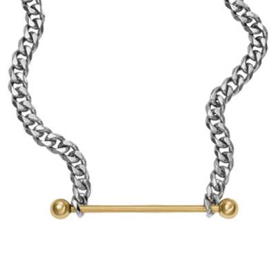 Bicolor Steel Bar Curb Chain Necklace, 50 cm - DX1409931 - Diesel