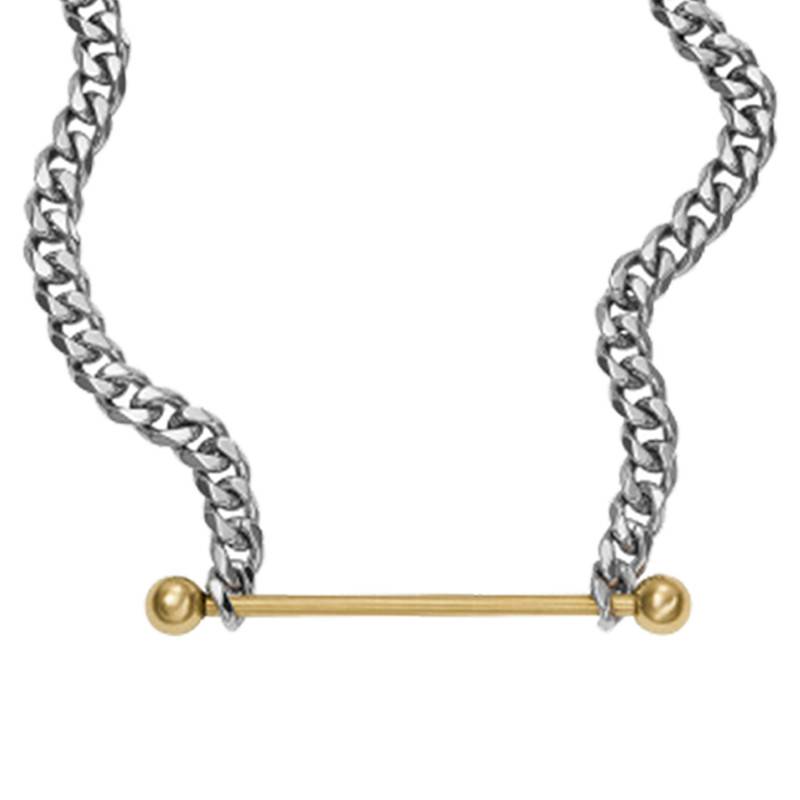 Bicolor Steel Bar Curb Chain Necklace, 50 cm - DX1409931 - Diesel