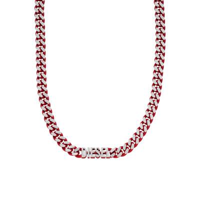 Collier Ras du Cou Maille Gourmette Rouge en Acier, Longueur de 45 à 50 cm - DX1416040 - Diesel