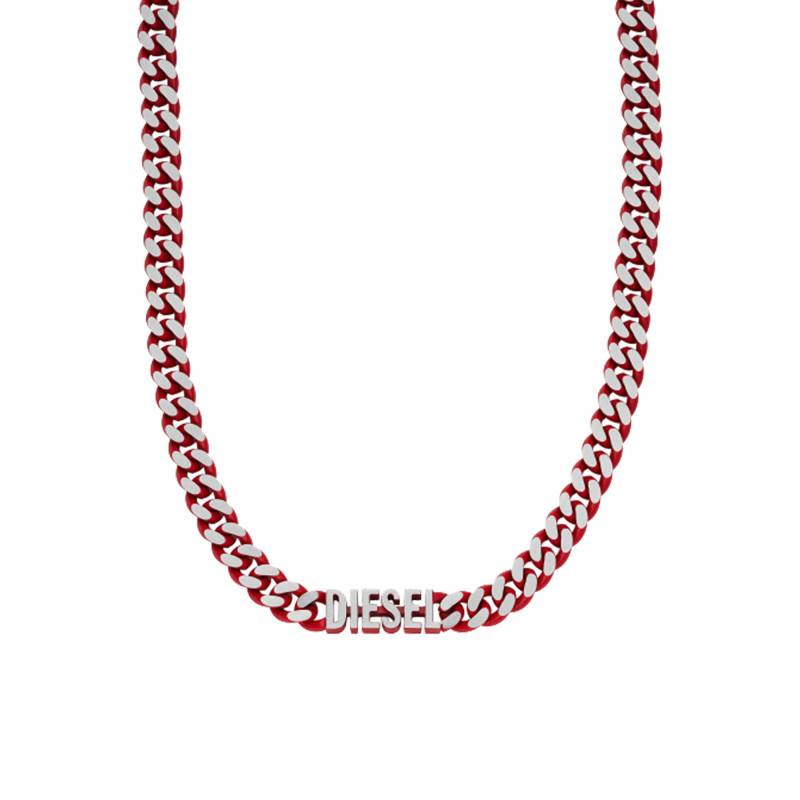 Red Curb Chain Steel Necklace, Length 45 cm to 50 cm - DX1416040 - Diesel