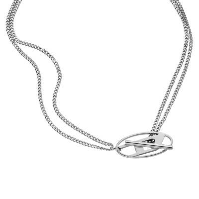 Collier D Logo Double Chaîne en Acier, Longueur 45 cm - DX1534040 - Diesel