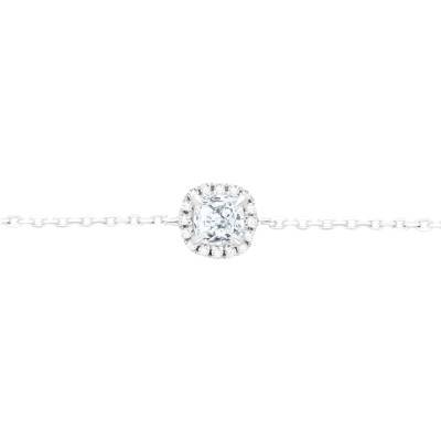 Bracelet Diamant Coussin 0,25 ct et son Halo en Or Blanc 750, Longueur 16,5 cm, Largeur 1,00 mm - Divine