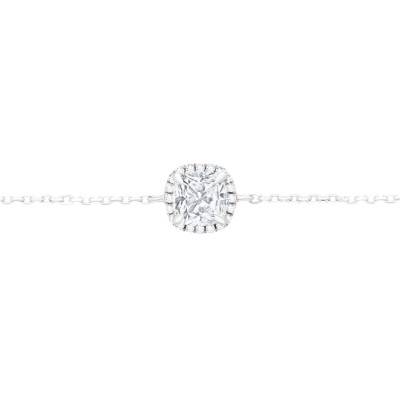 Bracelet Diamant Coussin 0,50 ct GIA et son Halo en Or Blanc 750, Longueur 18 cm, Largeur 0,90 mm - Divine