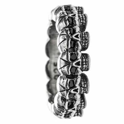 Bague Rock Factory Têtes de Mort en Argent 925 & Oxydes de Zirconium Noirs - Orus Bijoux