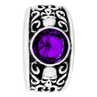 Rock Factory 925 Silver & Purple Zirconium Oxide Skull Ring - Orus Bijoux