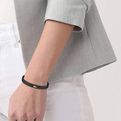 Lacoste.12.12 Gold-Tone Steel & Black Leather Bracelet, Adjustable Length 16.50 cm - 2040390 - Lacoste