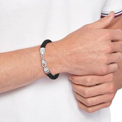 Iconic TH Steel & Black Leather Bracelet, Length 19 cm - 2790545 - Tommy Hilfiger