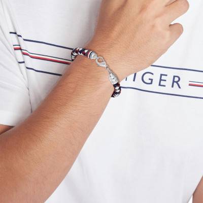 Tyson Steel & Tricolor Leather Bracelet, 19 cm Length - 22790633 - Tommy Hilfiger