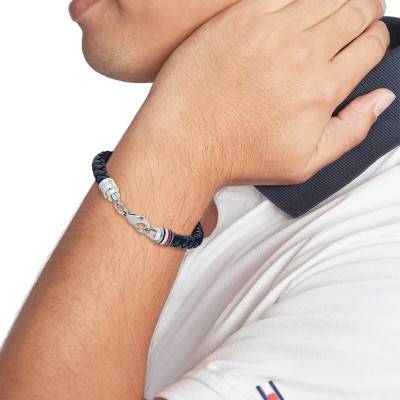 Blue Leather & Steel Tyson Bracelet, 19 cm - 2790634 - Tommy Hilfiger