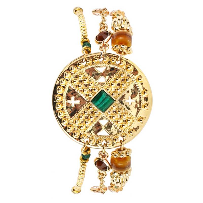 Hezou Multi-Strand Gold & Multicolor Beads and Stones Cuff Bracelet, Length 16 cm to 18 cm - Hipanema