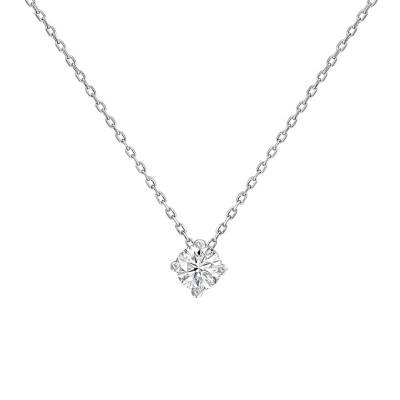 Collier diamant solitaire 4 griffes HSI & Or Blanc 750, Longueur 38 à 40 cm - Divine