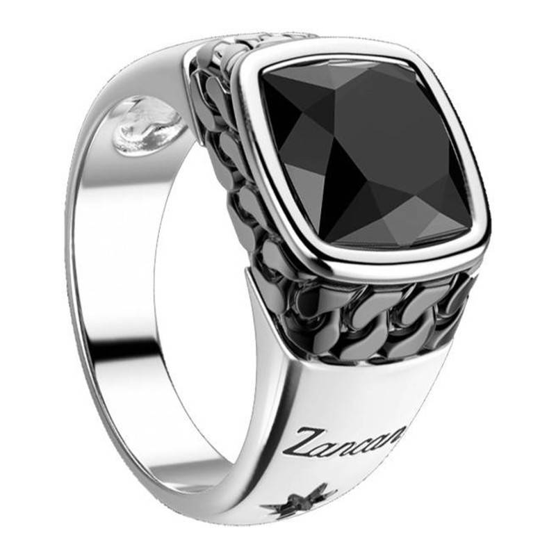 925/1000 Silver & Onyx Curb Chain Motif Signet Ring - ESA003 - Zancan