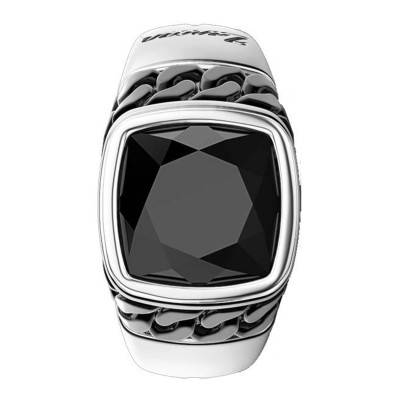 925/1000 Silver & Onyx Curb Chain Motif Signet Ring - ESA003 - Zancan
