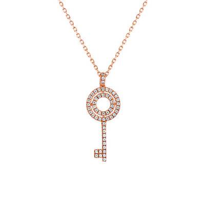 Collier clé diamants et Or Rose 750, Longueur 38 à 40 cm - Divine