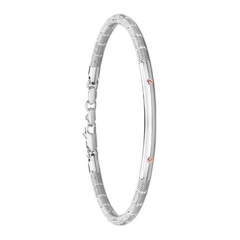 925 Silver & 750/1000 Rose Gold Screw Insignia Bracelet, Length 19 cm to 21 cm - EXB611 - Zancan