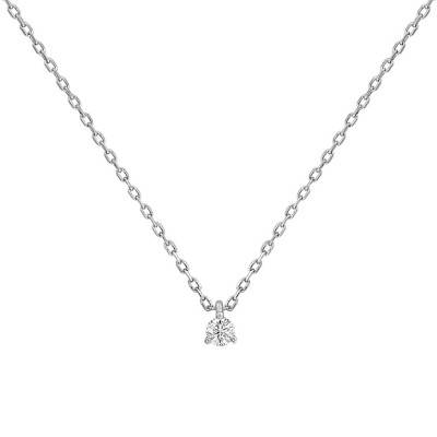 Collier diamant solitaire 3 griffes HSI & Or Blanc 750, Longueur 38 à 40 cm - Divine