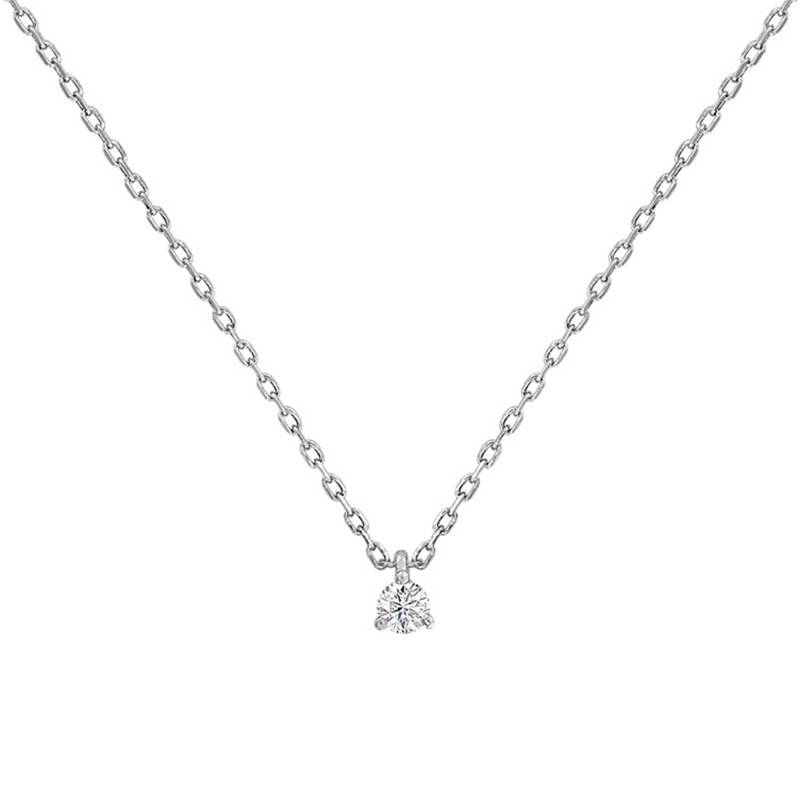 750/1000 White Gold & 3-Prong HSI Solitaire Diamond Necklace, 38 cm to 40 cm Length - Divine