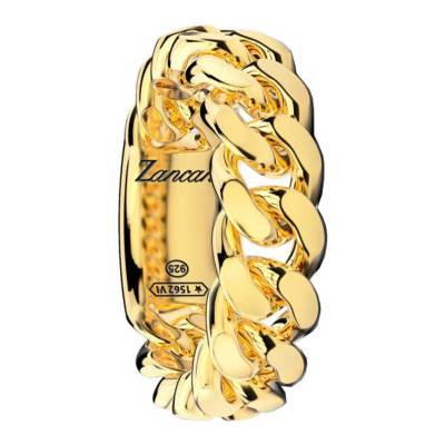 925 Sterling Silver Gold-Tone Curb Chain Cubana Ring - EXA220-OG - Zancan