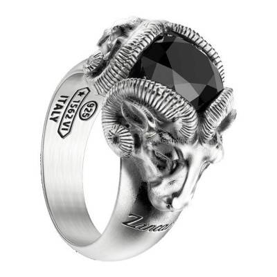 925 Silver & Onyx Vintage Rams Ring - EXA189 - Zancan