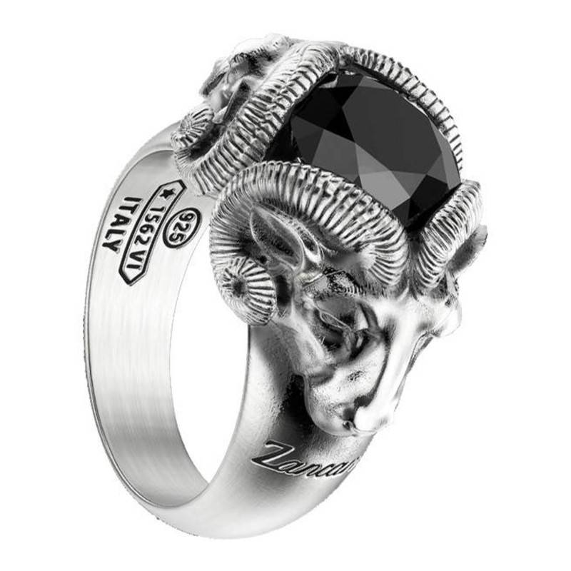 925 Silver & Onyx Vintage Rams Ring - EXA189 - Zancan