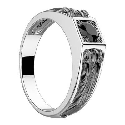 925 Silver Black Spinel Gotik Floral Ring - 925 EXA146 - Zancan