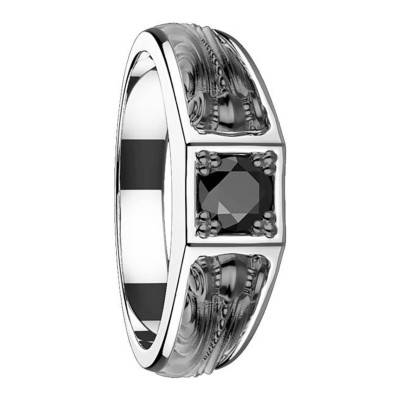 925 Silver Black Spinel Gotik Floral Ring - 925 EXA146 - Zancan