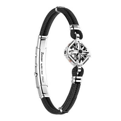 925 Silver, 750 Rose Gold & Kevlar Black Spinel Regata Compass Rose Bracelet, 19 cm Length - EXB863 - Zancan