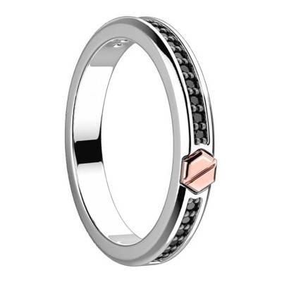 Insignia 925/1000 Silver & Black Spinels Ring with 18K Rose Gold Screw EXA118 - Zancan