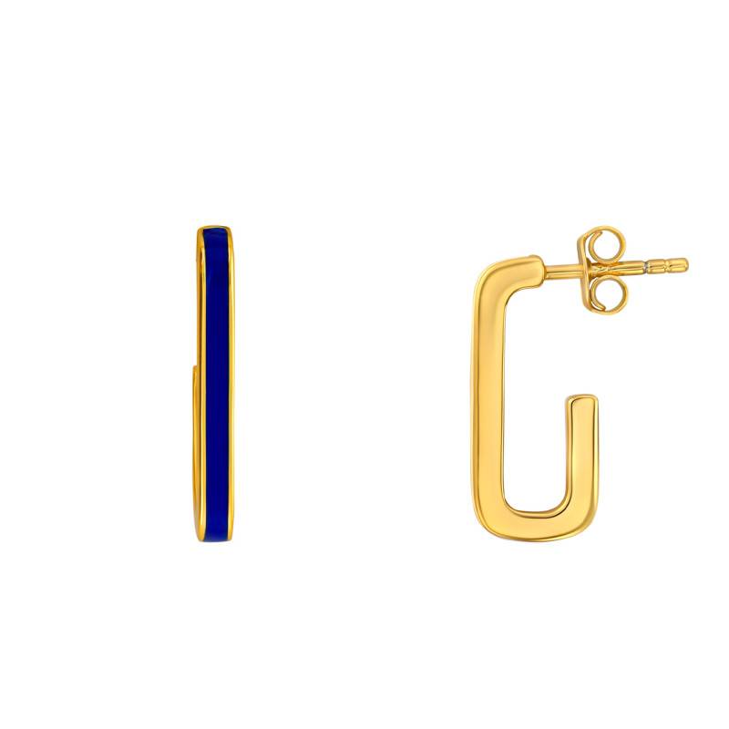 Fine Gold-Plated Silver Blue Enamel J Earrings - Emanessence