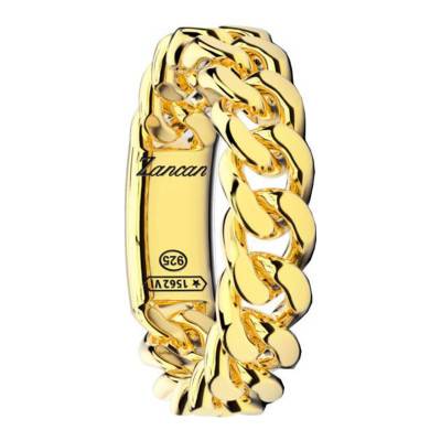 925 Sterling Silver Gold-Tone Curb Chain Cubana Ring - EXA219-OG - Zancan