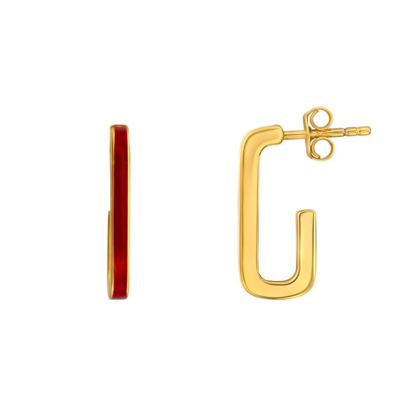 Red Enamel & Fine Gold-Plated Silver J Earrings - Emanessence