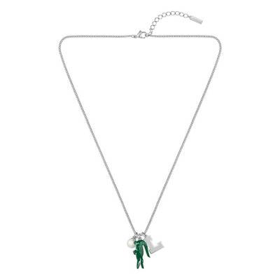 Steel & White Pearl Umpire Necklace with Curb Chain, Adjustable 60 cm - 2040453 - Lacoste