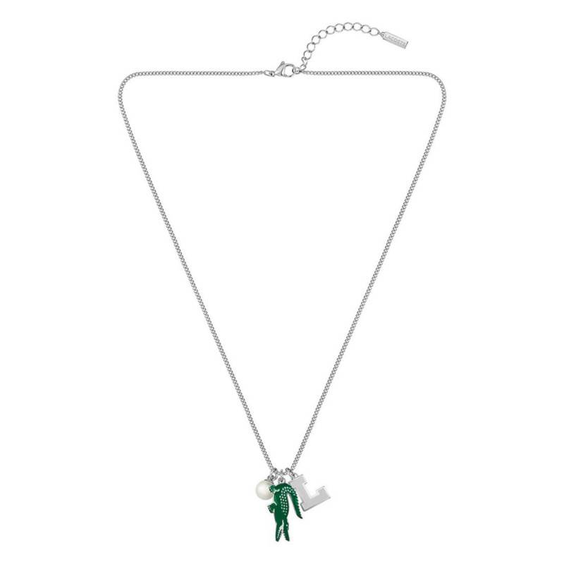 Steel & White Pearl Umpire Necklace with Curb Chain, Adjustable 60 cm - 2040453 - Lacoste