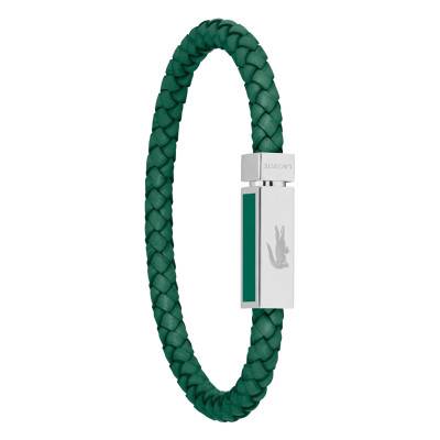 Green Leather & Steel Rokel Bracelet, 19 cm - 2040449 - Lacoste