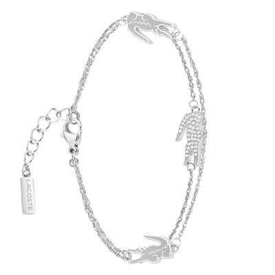Bracelet Crocodile en Acier & Pierres Blanches - 2040471, Longueur 16,50 cm Ajustable - Lacoste