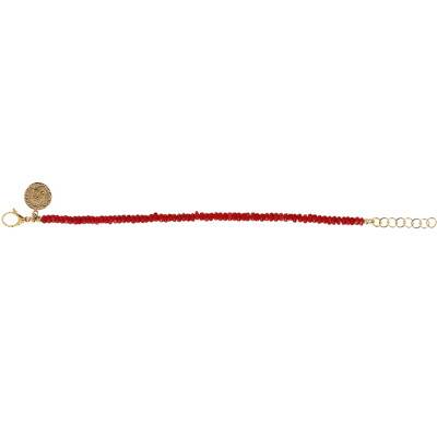 Bracelet plaqué or & coraux rouges, Longueur ajustable 18 cm, Largeur 3 mm - Etrusca Gioielli