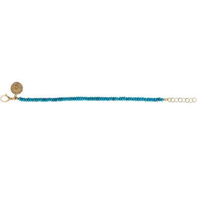 Bracelet plaqué or & turquoises, Longueur ajustable 18 cm, Largeur 3 mm - Etrusca Gioielli
