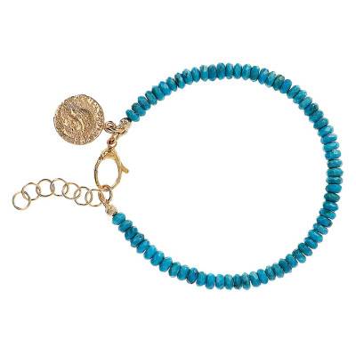 Bracelet plaqué or & turquoises, Longueur ajustable 18 cm, Largeur 3 mm - Etrusca Gioielli