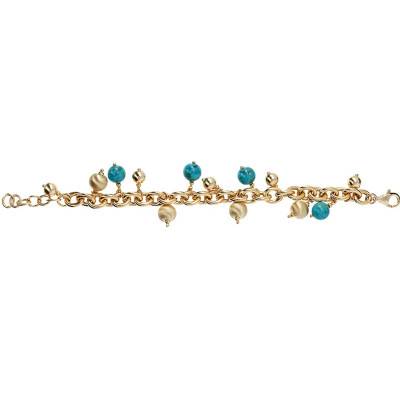 18K Yellow Gold-Plated Satin & Turquoise Stone Bracelet, Adjustable Length 19 cm - Etrusca Gioielli