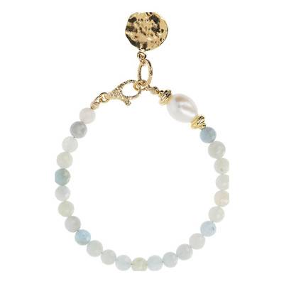 Bracelet fantaisie plaqué or pierres quartz bleu, Longueur 19,5 cm - Etrusca Gioielli