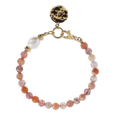Bracelet fantaisie or quartz rouge, Longueur 19,5 cm - Etrusca Gioielli