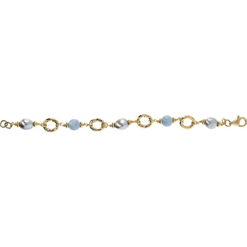 Yellow Gold-Plated & Jade Quartz Bracelet, Adjustable Length 21 cm - Etrusca Gioielli
