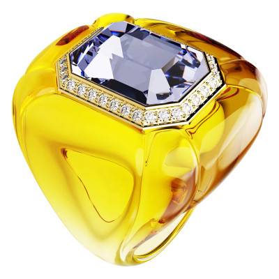Bague Cocktail Dulcis Métal Doré, Résine Jaune & Cristaux Bicolores - 5709975 - Swarovski