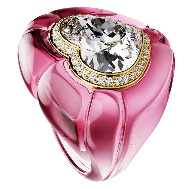 Dulcis Heart White Crystal & Pink Resin Metal Cocktail Ring - 5709992 - Swarovski