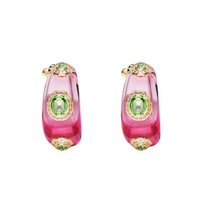 Créoles Dulcis Métal Doré, Résine Rose & Cristaux Bicolores, Diamètre 30 mm - 5719112 - Swarovski