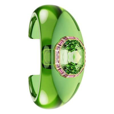 Gold-Toned Metal & Green Resin Dulcis Cuff with Bicolor Crystals, Length 16 cm to 17.50 cm - 5723514 - Swarovski