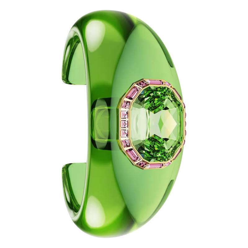 Gold-Toned Metal & Green Resin Dulcis Cuff with Bicolor Crystals, Length 16 cm to 17.50 cm - 5723514 - Swarovski