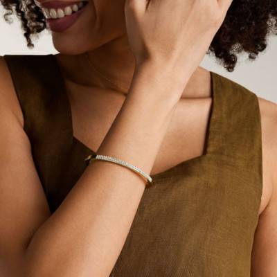 Ellis Gold-Tone Steel & White Crystal Bangle Bracelet - Fossil