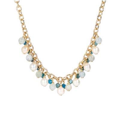 Collier or plaqué apatites aigue-marine, Longueur 42 à 46 cm - Etrusca Gioielli