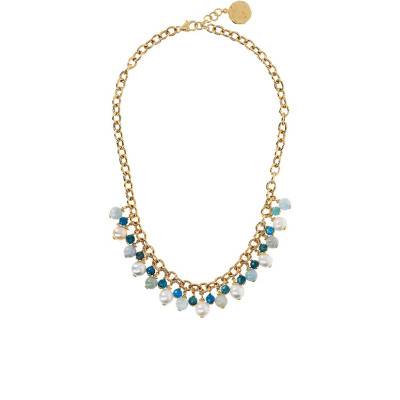 Collier or plaqué apatites aigue-marine, Longueur 42 à 46 cm - Etrusca Gioielli